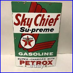 Vintage Original 1959 Texaco Sky Chief Su-preme Porcelain Gas Pump Plate Petrox