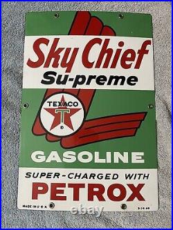Vintage Original 1960 Texaco Sky Chief Gas Pump Porcelain 15 x 10 Sign 3-10-60