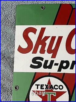 Vintage Original 1960 Texaco Sky Chief Gas Pump Porcelain 15 x 10 Sign 3-10-60