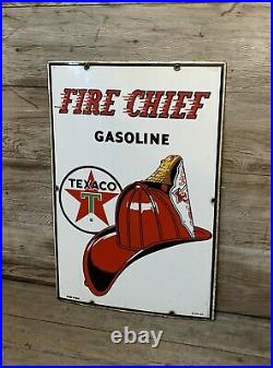 Vintage Original 1961 TEXACO FIRE CHIEF Porcelain Gas Pump Plate Sign NICE