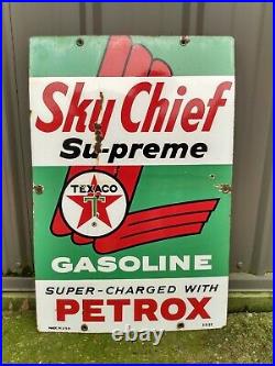 Vintage Original 1962 Texaco Sky Chief Su-preme Porcelain Gas Pump Plate Petrox