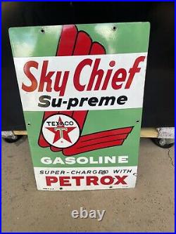 Vintage Original 1963 Texaco Sky Chief Su-preme Porcelain Gas Pump Sign