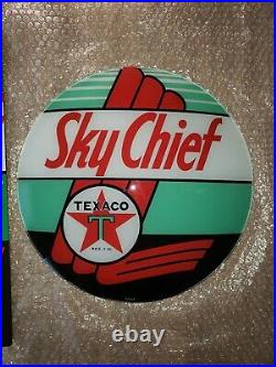 Vintage Original 40's Texaco Sky Chief Pump Plate Sign & Gas Globe Glass
