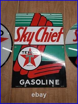 Vintage Original 40's Texaco Sky Chief Pump Plate Sign & Gas Globe Glass