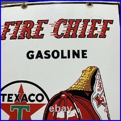 Vintage Original'55 Texaco Fire-Chief Gasoline Porcelain Gas Pump Sign 18x12