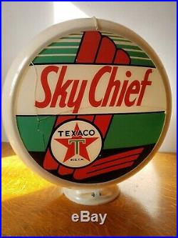 Vintage Original Glass Texaco Sky Cheif Gas Pump Globe CRACKED