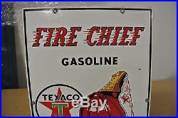 Vintage Original Texaco Fire Chief Gasoline Porcelain Gas Pump Plate Sign NR