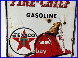 Vintage Original Texaco Fire Chief Hat Porcelain Pump Plate Gasoline Sign 1947