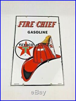 Vintage Original Texaco Fire Chief Porcelain Gas Pump Sign 1960 18 x 12 READ