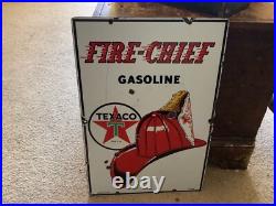 Vintage Original Texaco Fire Chief Porcelain Pump Plate Sign 1947