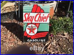 Vintage Original Texaco Sky Chief Gasoline Porcelain Gas Pump Plate Sign