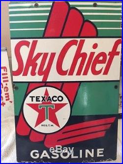 Vintage Original Texaco Sky Chief Gasoline Porcelain Gas Pump Plate Sign