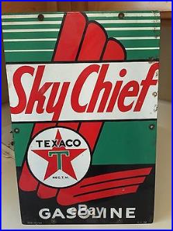 Vintage Original Texaco Sky Chief Gasoline Porcelain Gas Pump Plate Sign 3-1-52