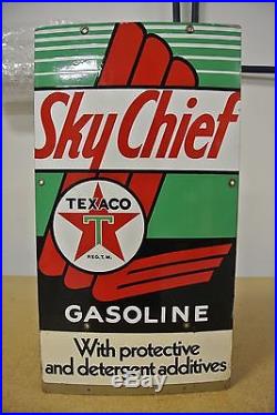 Vintage Original Texaco Sky Chief Gasoline Porcelain Gas Pump Plate Sign NR