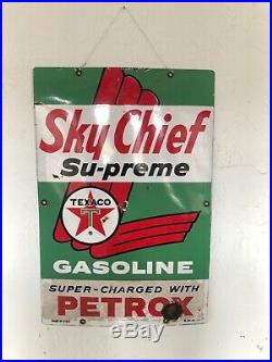 Vintage Original Texaco Sky Chief Porcelain Gas Pump Sign 3-10-63