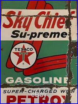 Vintage Original Texaco Sky Chief Su-preme With Petrox Porcelain Gas Pump Sign