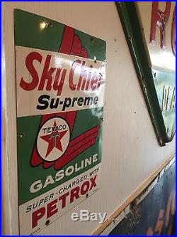 Vintage Original Texaco Sky Chief With Petrox Porcelain Gas Pump Plate Sign. Oil