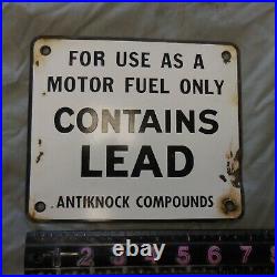 Vintage Porcelain CONTAINS LEAD Gas Pump sign 6 by 7