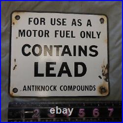 Vintage Porcelain CONTAINS LEAD Gas Pump sign 6 by 7