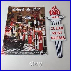 Vintage Porcelain Gasoline Magazine Motor Oil Gas Pump Porcelain Ad Sign