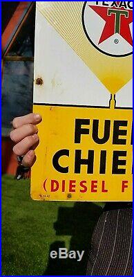 Vintage Porcelain Texaco Diesel Chief 1 Fuel Gas Pump Plate Metal Sign Oil 18X12