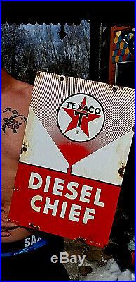Vintage Porcelain Texaco Diesel Chief Fuel Gas Pump Plate Metal Sign Oil 18X12in