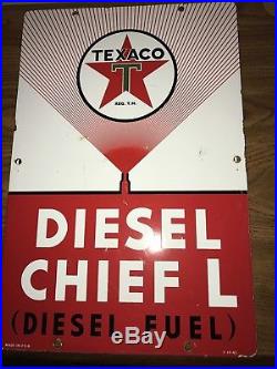 Vintage Porcelain Texaco Diesel Chief L Gas Pump Plate Sign
