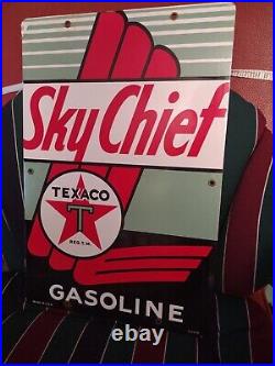 Vintage Porcelain Texaco Sky Chief Gasoline Pump Plate Sign 18'' By 12
