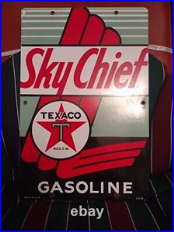 Vintage Porcelain Texaco Sky Chief Gasoline Pump Plate Sign 18'' By 12