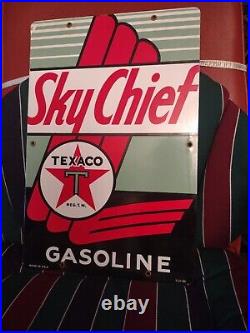 Vintage Porcelain Texaco Sky Chief Gasoline Pump Plate Sign 18'' By 12