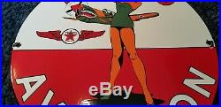 Vintage Porcelain Wwii Era Texaco Gas Service Pump Plate P-40 Pin Up Girl Sign
