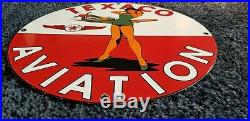 Vintage Porcelain Wwii Era Texaco Gas Service Pump Plate P-40 Pin Up Girl Sign