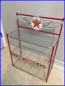 Vintage Restored Texaco Oil Can & Battery Display Rack Gas Pump Service Station