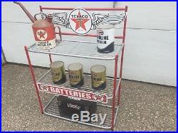 Vintage Restored Texaco Oil Can & Battery Display Rack Gas Pump Service Station