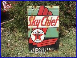 Vintage Rusty Texaco Skychief Gasoline Porcelain Gas Pump Sign