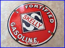 Vintage Skelly Fortified Gasoline Porcelain Sign Service Station Gas Pump Plate