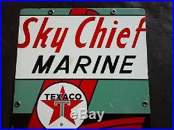 Vintage Sky Chief Marine porcelain gas pump sign metal ship beach lake boat sail