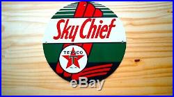 Vintage Sky Chief Texaco Porcelain Sign Gas Oil Pump Late Service Station Rare