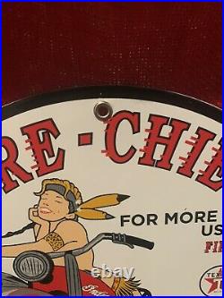 Vintage Style Texaco Fire Chief Indian Motorcycle Porcelain Enamel Gas Pump Sign