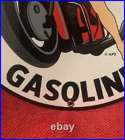 Vintage Style Texaco Fire Chief Indian Motorcycle Porcelain Enamel Gas Pump Sign
