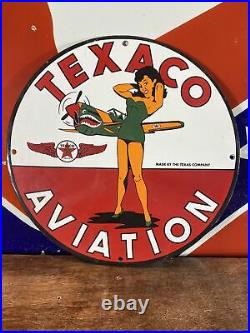 Vintage Style''texaco Aviation'' Gas & Oil Pump Plate 12 Inch Porcelain Sign