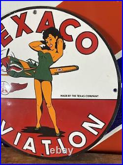Vintage Style''texaco Aviation'' Gas & Oil Pump Plate 12 Inch Porcelain Sign