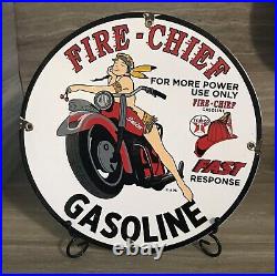 Vintage TEXACO FIRE CHIEF / INDIAN MOTORCYCLE Porcelain Gas Pump Sign / Rare