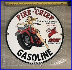 Vintage TEXACO FIRE CHIEF / INDIAN MOTORCYCLE Porcelain Gas Pump Sign / Rare
