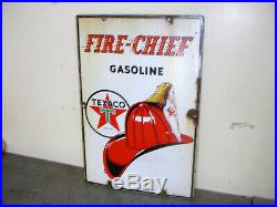 Vintage TEXACO Fire-Chief Porcelain Gas Pump Sign Dated 3 40
