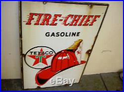Vintage TEXACO Fire-Chief Porcelain Gas Pump Sign Dated 3 40