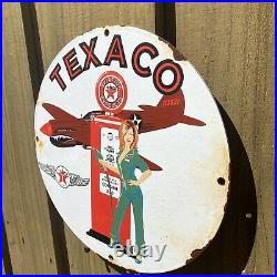 Vintage TEXACO Porcelain Metal 12 Aviation Fuel Service Pump Plate Gas Oil Sign