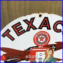 Vintage TEXACO Porcelain Metal 12 Aviation Fuel Service Pump Plate Gas Oil Sign