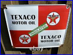 Vintage TEXACO Porcelain Service Station Gas Pump Plate Motor Oil 18 RARE Sign