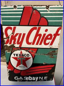 Vintage TEXACO SKY CHIEF 18x12 Porcelain Gas Pump Sign Pump Plate Texaco Sign